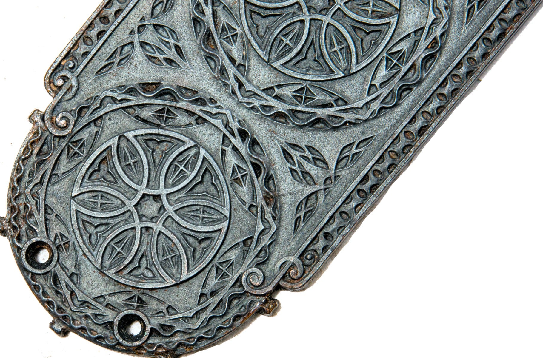 original 1894 louis h. sullivan-designed ornamental cast iron chicago stock exchange trading room door push plate with intact bower-barff finish