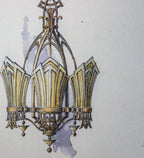 original robert neueder-designed colord pencil art deco slip shade light fixture fabricated by the beardslee lighting company of chicago