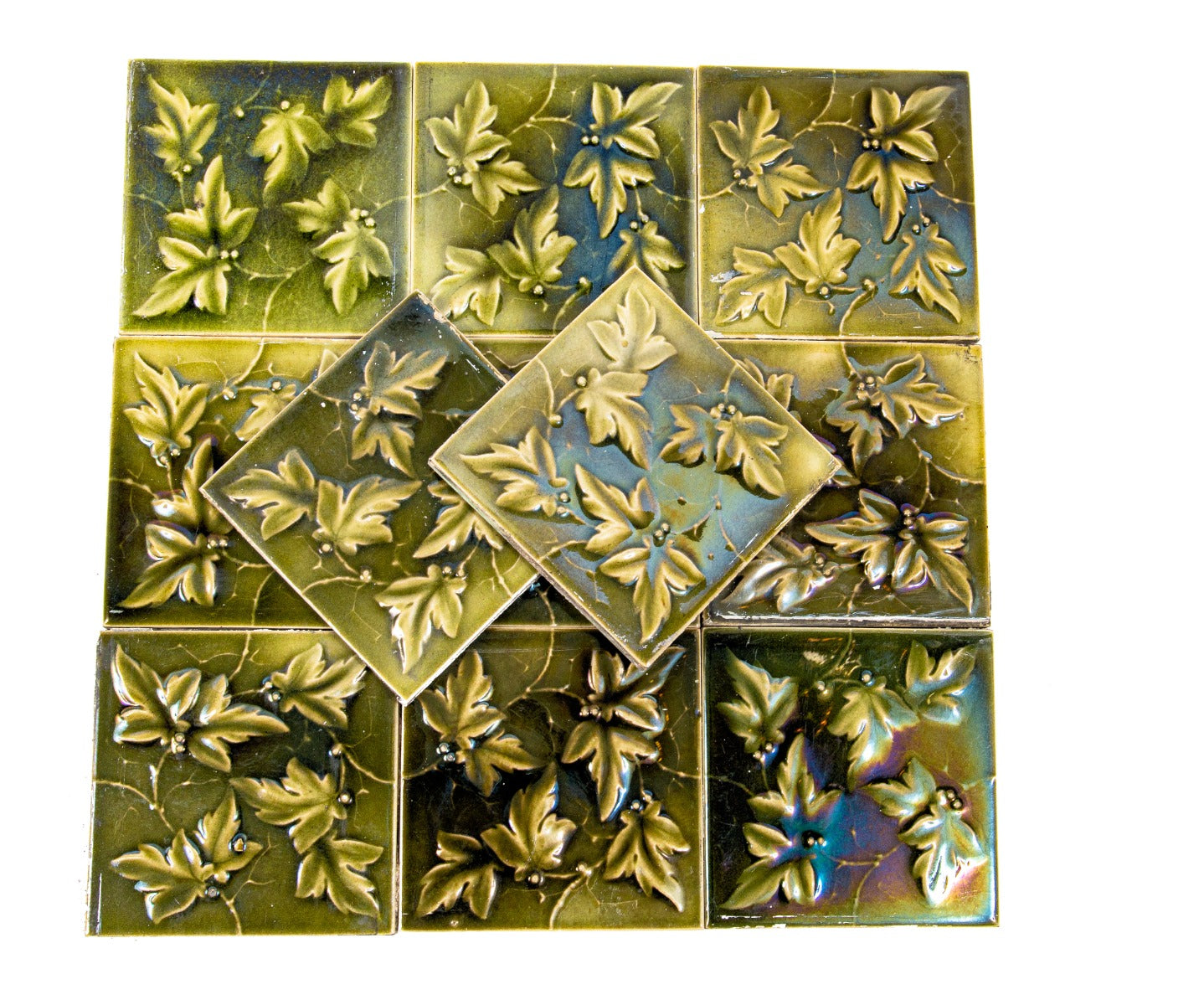 matching lot of original 19th century salvaged chicago kensington salvaged or reclaimed residential 6 x 6 inch green glazed majolica tiles