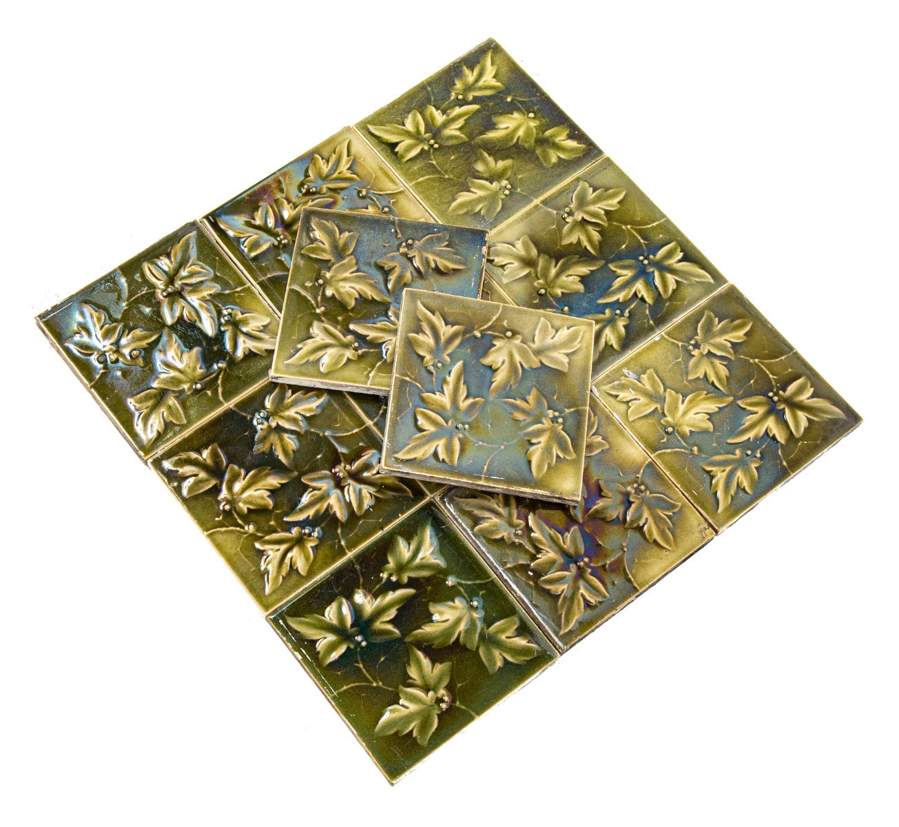 matching lot of original 19th century salvaged chicago kensington salvaged or reclaimed residential 6 x 6 inch green glazed majolica tiles