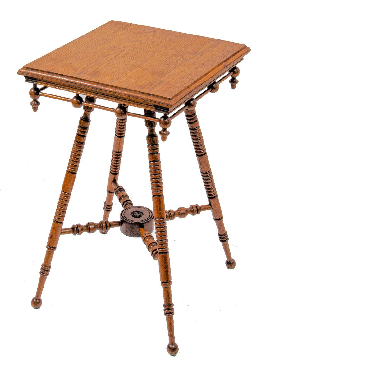 19th century salvaged chicago office building varnished oak wood occasional table with finely turned legs