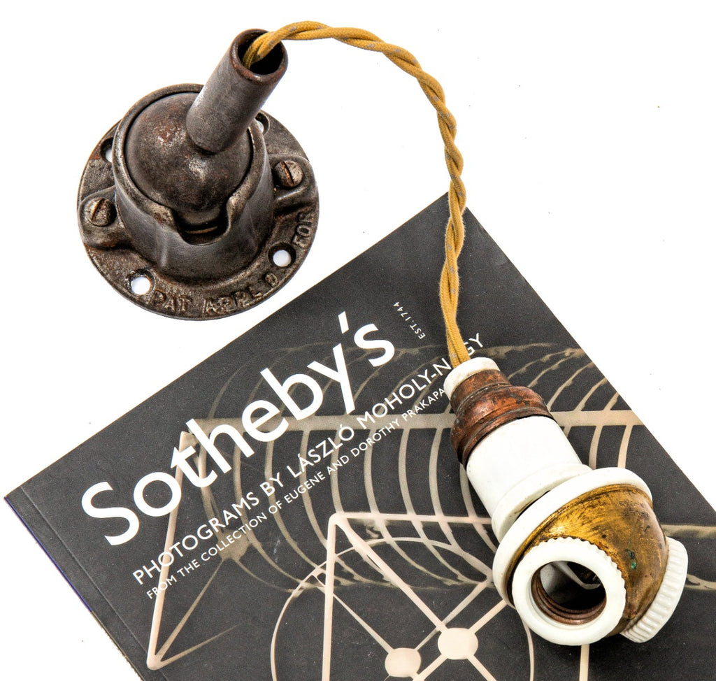 19th century crane brothers factory building ceiling or wall-mount faries wood and cast iron ball joint ceiling pendant light cap