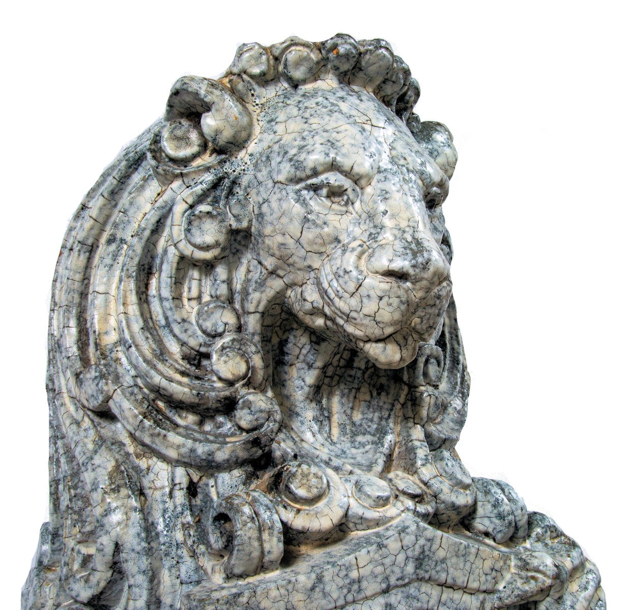 original full-figured 1918 louis h. sullivan-designed speckle glazed terra cotta rearing lion sculpted by kristian schneider