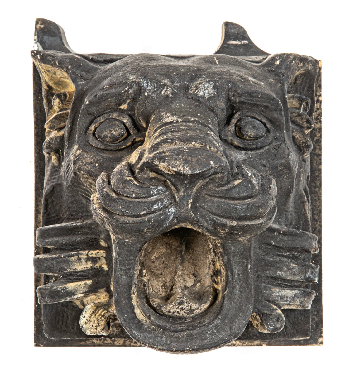 historially important original hugh garden-designed speckeled terra cotta exterior figural michael reese hospital lion head