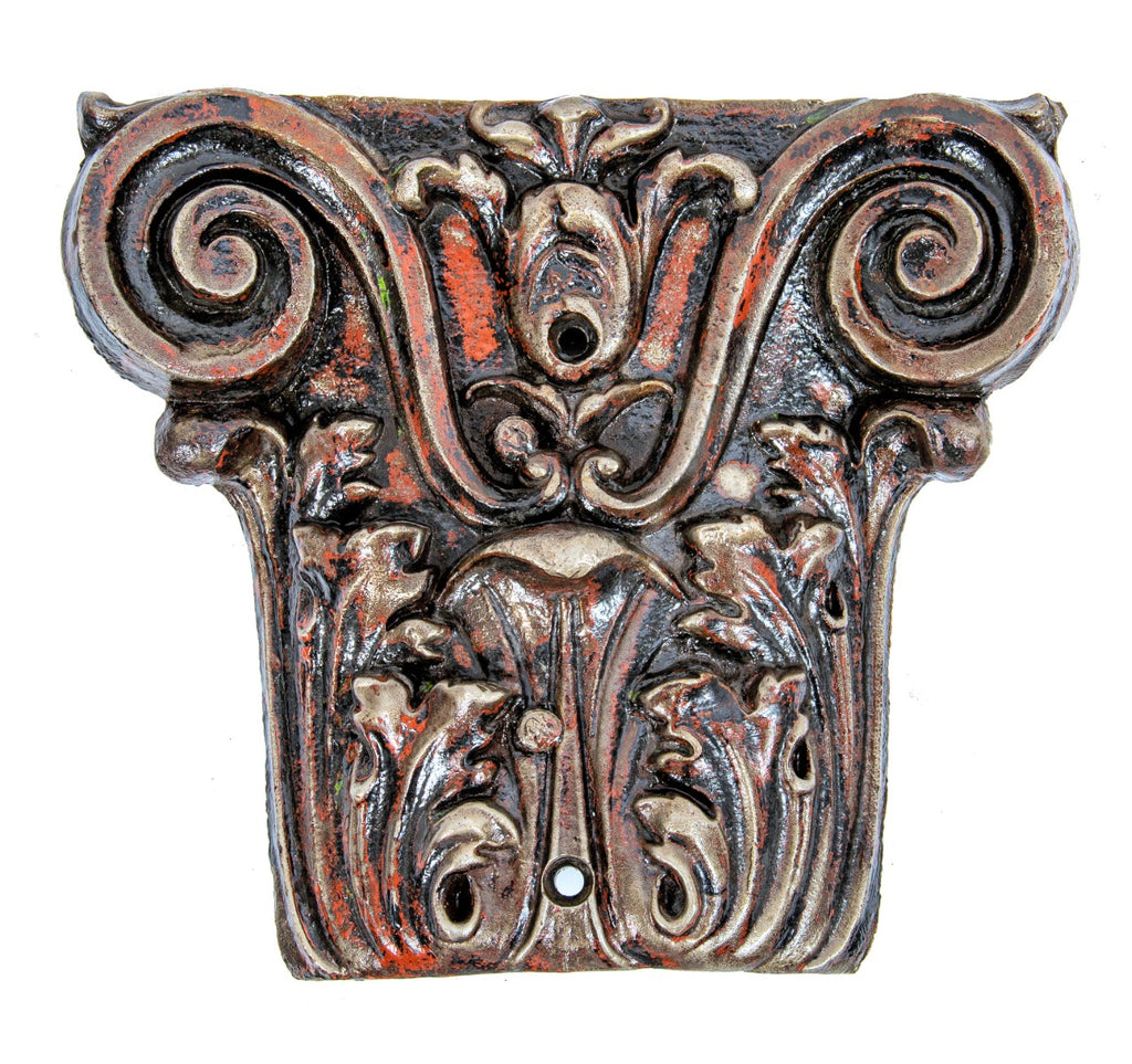 original 1879-1883 american ornamental exterior cast iron corner column capital ionic style panel salvaged from the historically important john voltz hall building