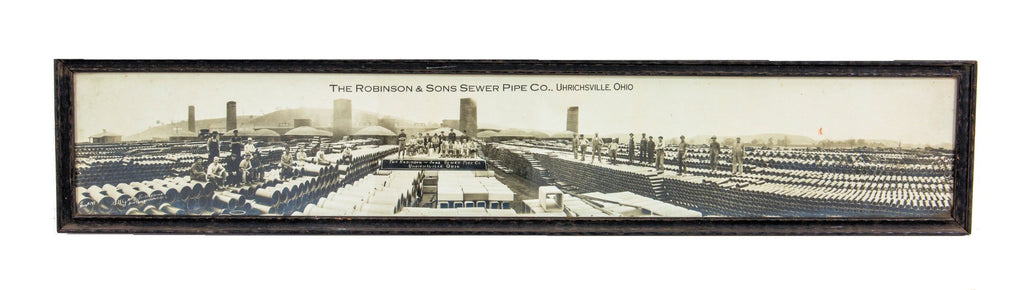 rare all original 1917 s.h. green framed panoramic photographic print of the robinson and sons sewer pipe company, uhrichsville, oh