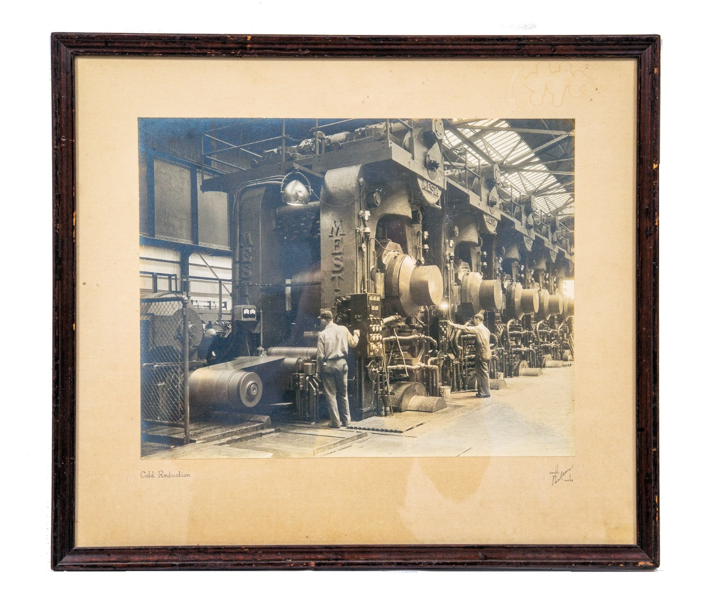 early 20th century framed and matted industrial photographic image of "cold reduction" mesta machine company