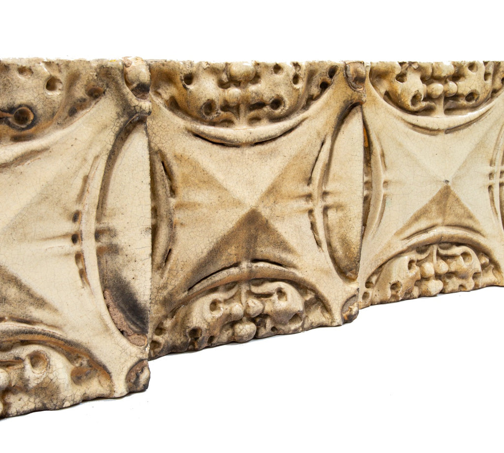 three matching rissman and hirschfeld-designed cream glazed terra cotta sullivanesque blocks salvaged from lincoln-montana building