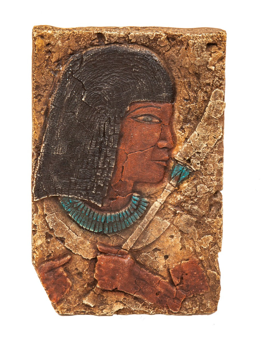 unusual single-sided wall-mount polychromed egyptian revival style cast plaster panel from milwaukee movie theater