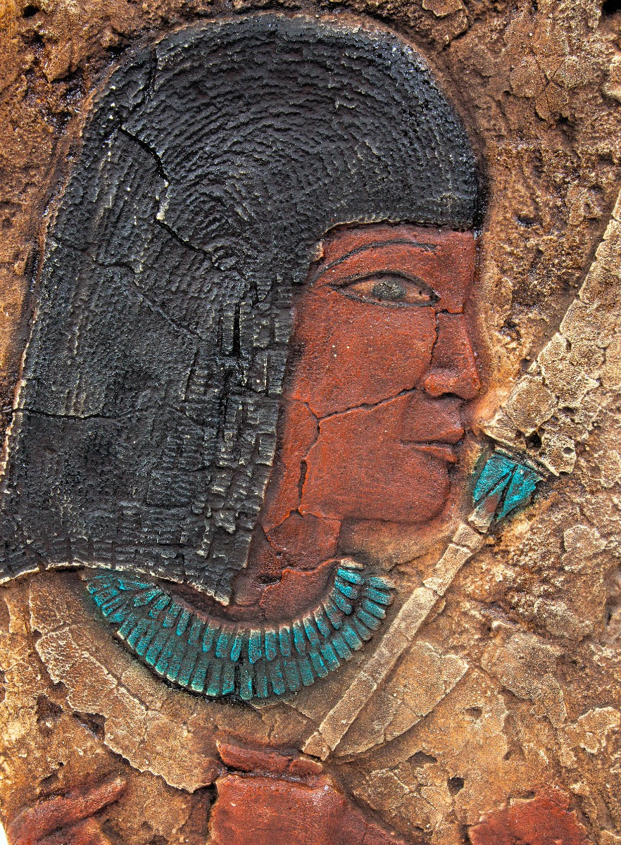 unusual single-sided wall-mount polychromed egyptian revival style cast plaster panel from milwaukee movie theater