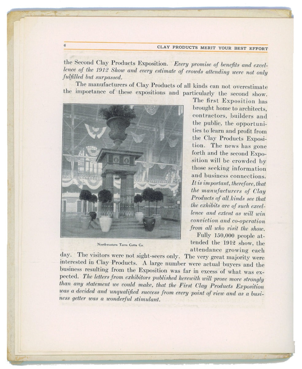 original illustrated product catalog for the clay products exposition, held at the chicago coliseum (1900-1982, frost and granger, architects) from february 26th to march 8, 1913