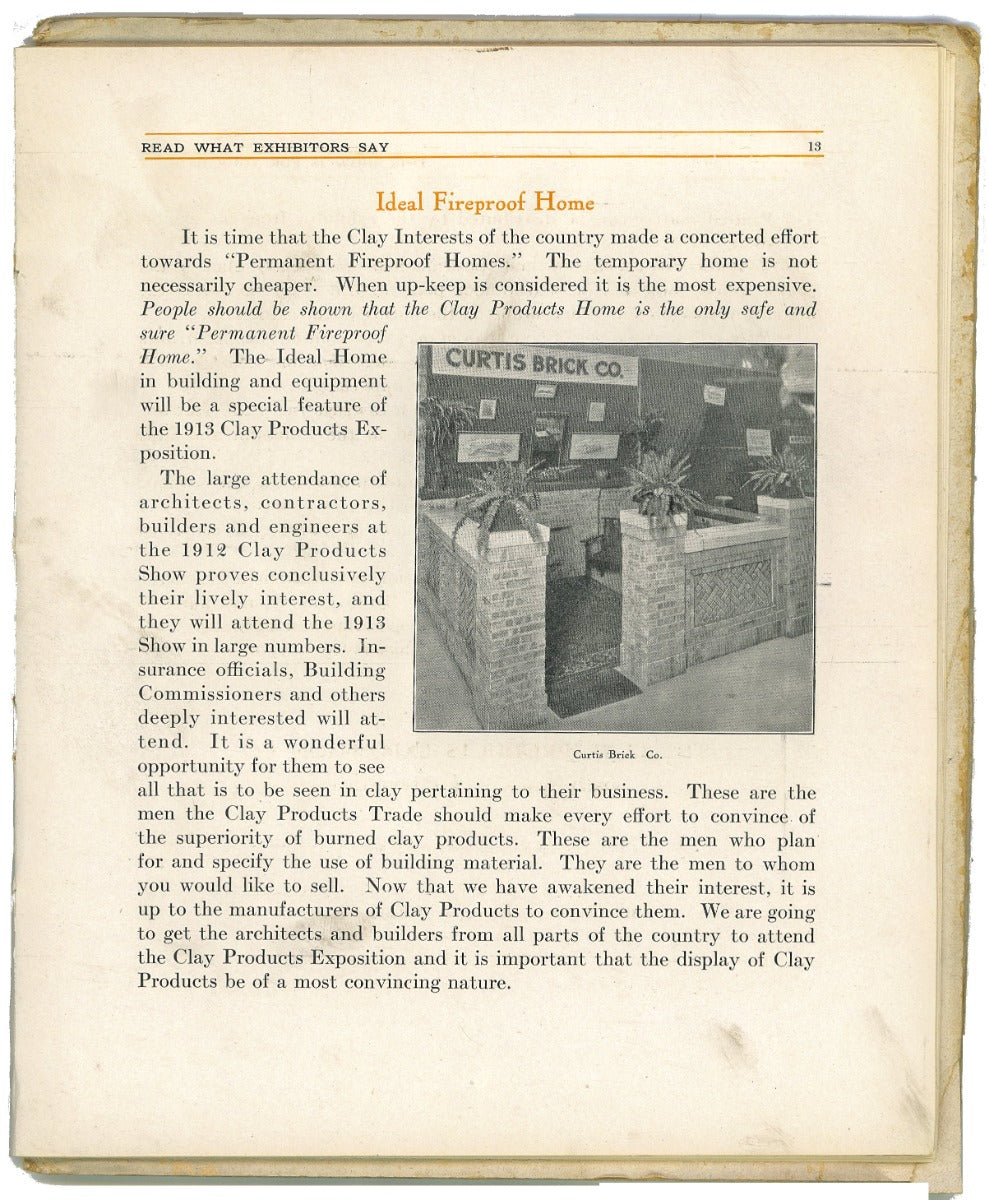 original illustrated product catalog for the clay products exposition, held at the chicago coliseum (1900-1982, frost and granger, architects) from february 26th to march 8, 1913