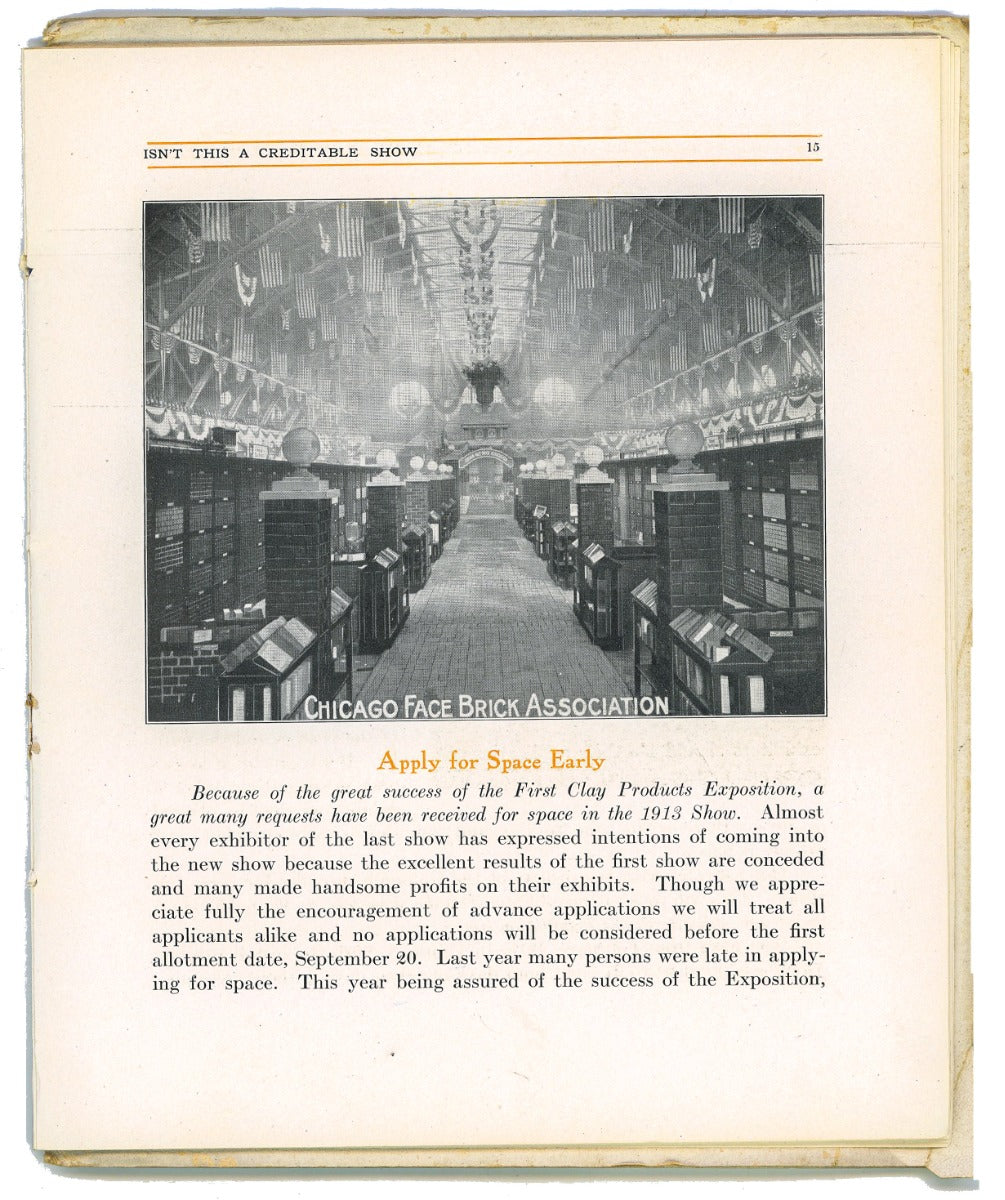 original illustrated product catalog for the clay products exposition, held at the chicago coliseum (1900-1982, frost and granger, architects) from february 26th to march 8, 1913