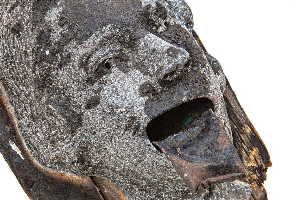 historically important documented great chicago fire exterior residential figural cast metal gutter spout salvaged from "burnt district" in 1871.