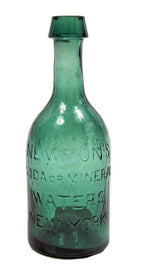 hard to find mid-nineteenth century vibrant green glass soda bottle fabricated for new york bottler thomas newton