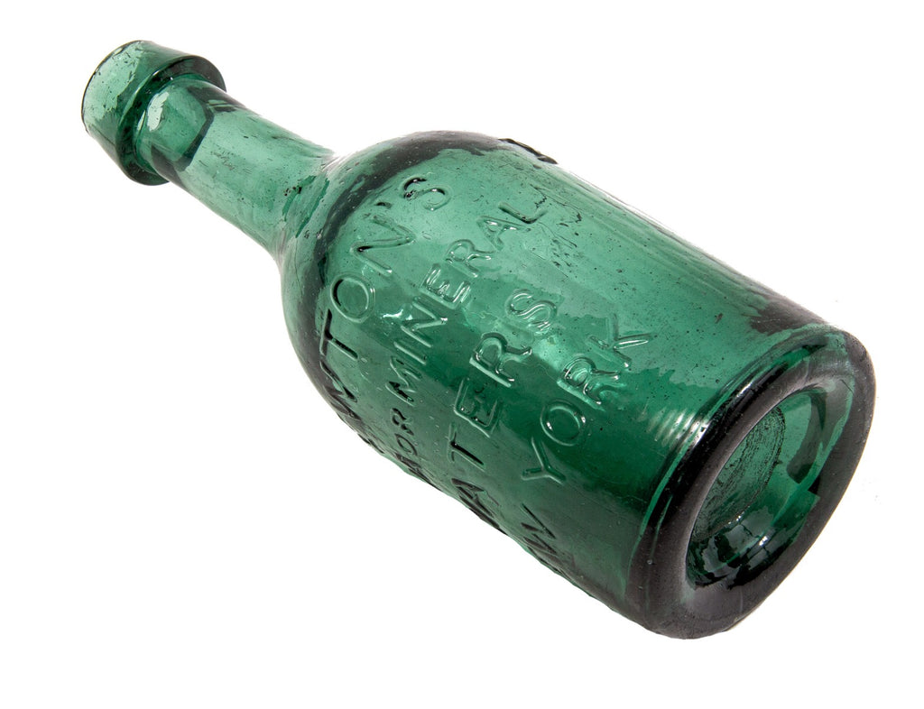 hard to find mid-nineteenth century vibrant green glass soda bottle fabricated for new york bottler thomas newton