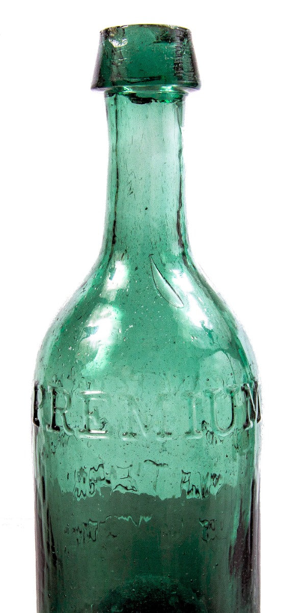 hard to find mid-nineteenth century vibrant green glass soda bottle fabricated for new york bottler thomas newton