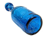 1850s cobalt blue glass iron-pontiled chicago bottler george lomax iron-pontiled privy dug bottle with long neck and single panel with embossed lettering
