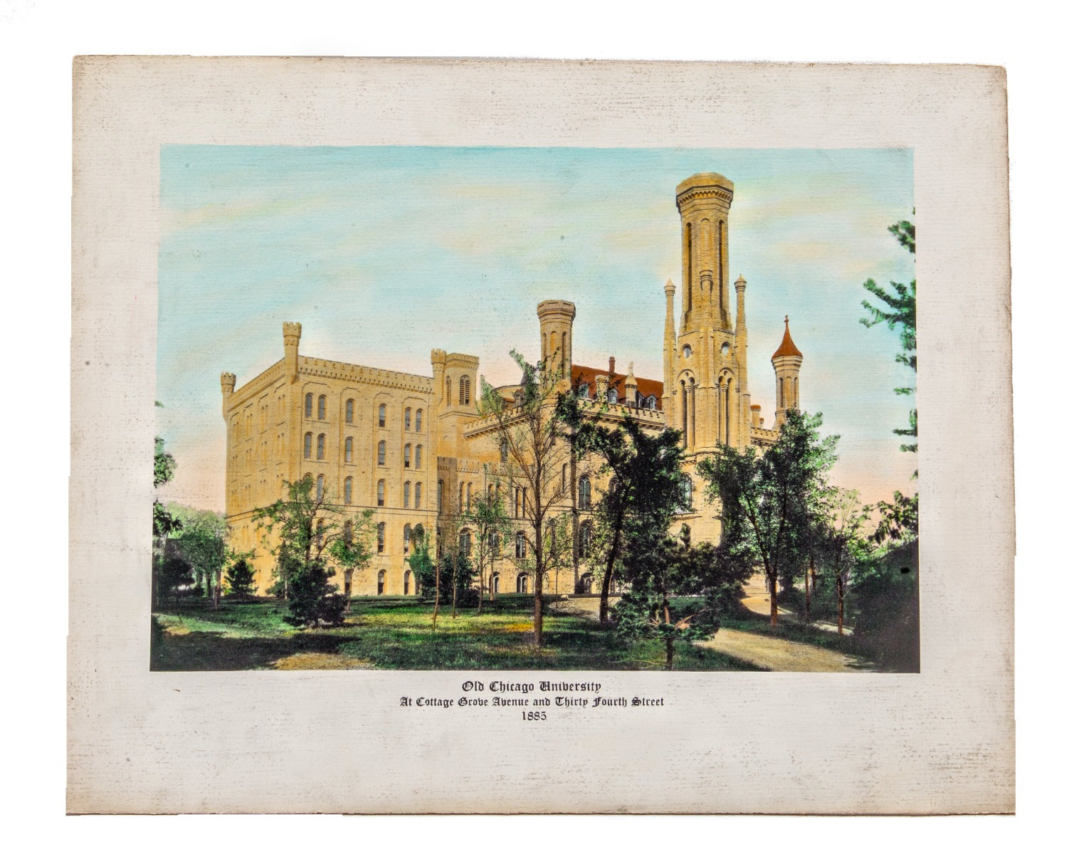 oversized early 20th century kaufamnn and fabry hand-colored old chicago university photograph