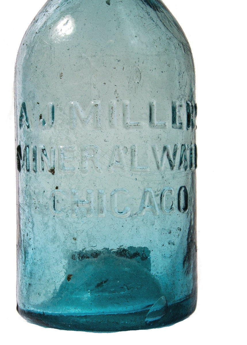 rare 1852-53 andrew j. miller iron-pontiled chicago soda water bottle dug at wolf point