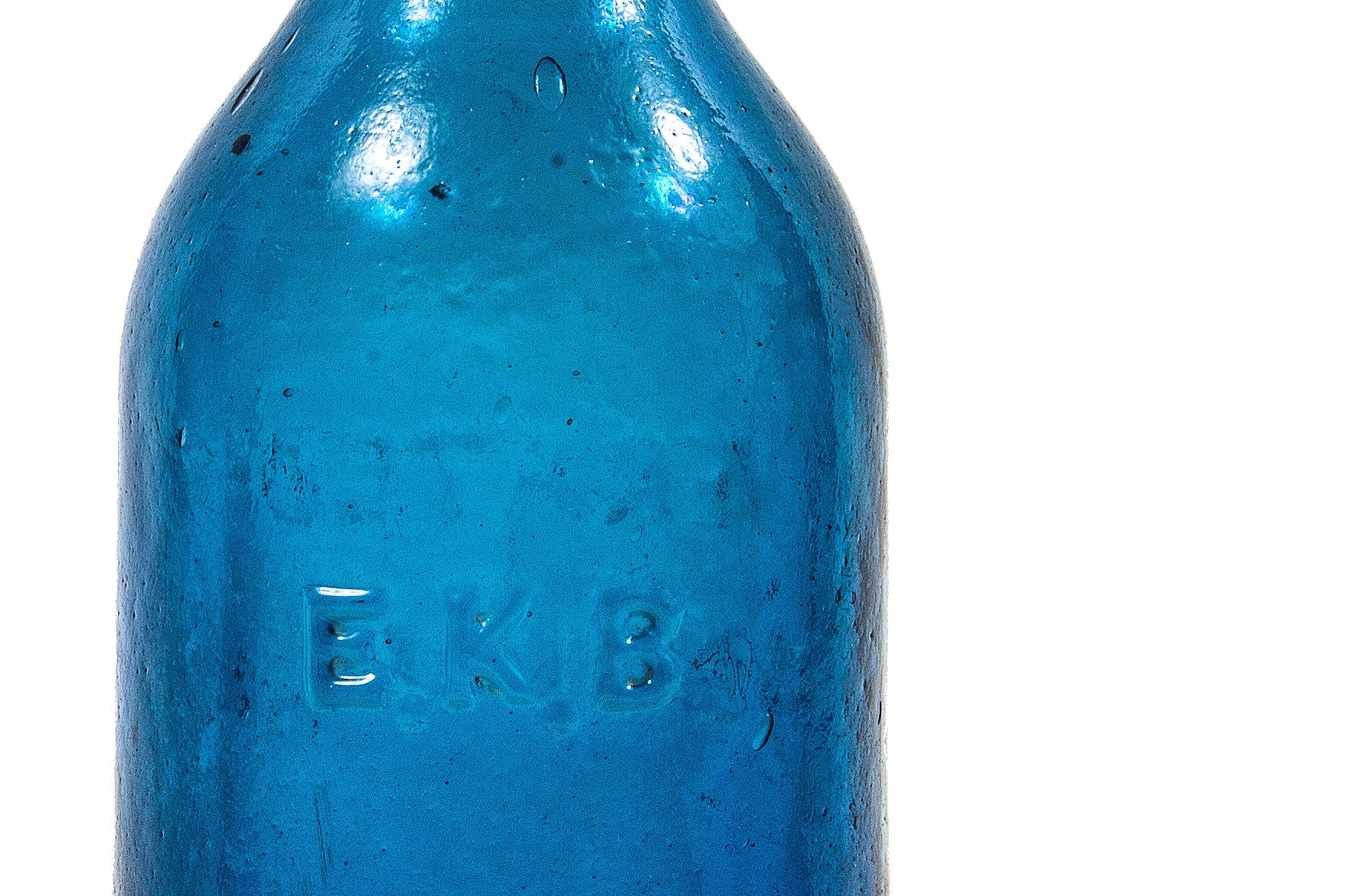 rare american early 1850's cobalt blue iron-pontiled chicago blobtop e.k. bebbington "aerated sodawater" glass bottle