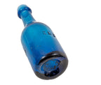 rare american early 1850's cobalt blue iron-pontiled chicago blobtop e.k. bebbington "aerated sodawater" glass bottle