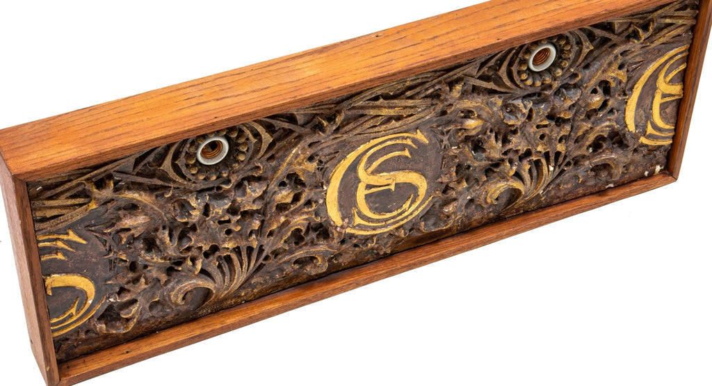 original louis h. sullivan-designed monogrammed polychromed plaster panel salvaged from 1894 chicago stock exchange trading room in 1972