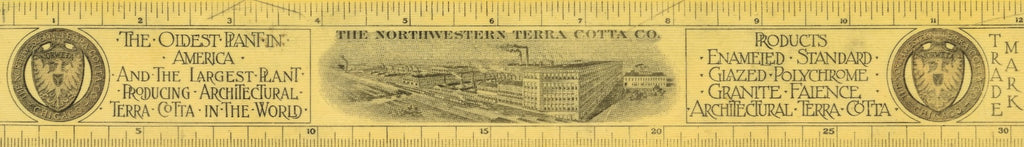 seldom found original northwestern terra cotta company advertising ruler with chicago skyline