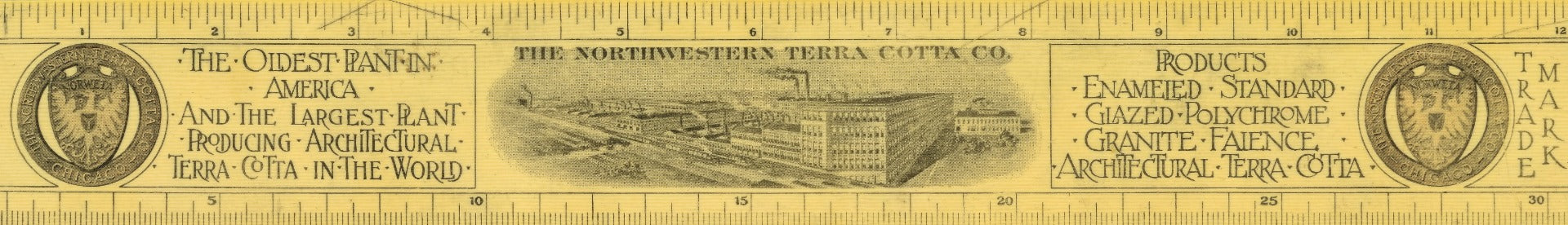 seldom found original northwestern terra cotta company advertising ruler with chicago skyline