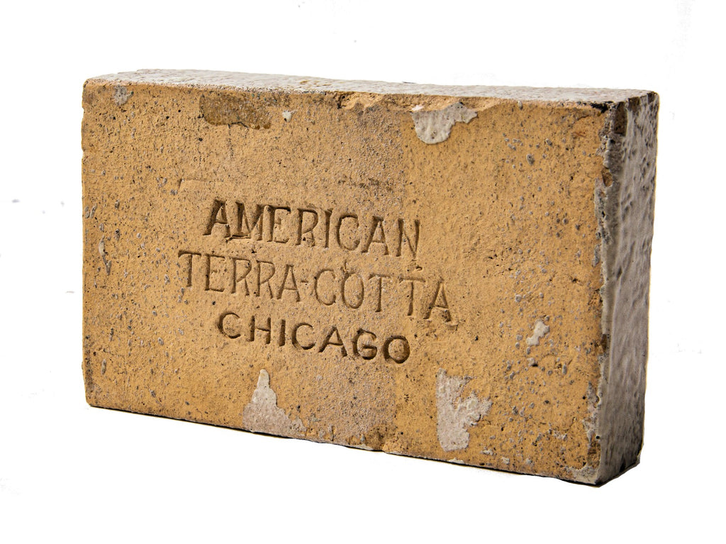 unusual early 20th century american terra cotta company "salesman sample" block with diminutive green glazed frog