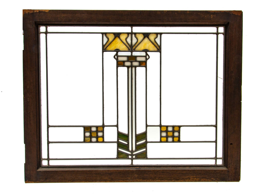 exceptional early 20th century salvaged chicago prairie school style leaded art glass residential window in the manner of george maher