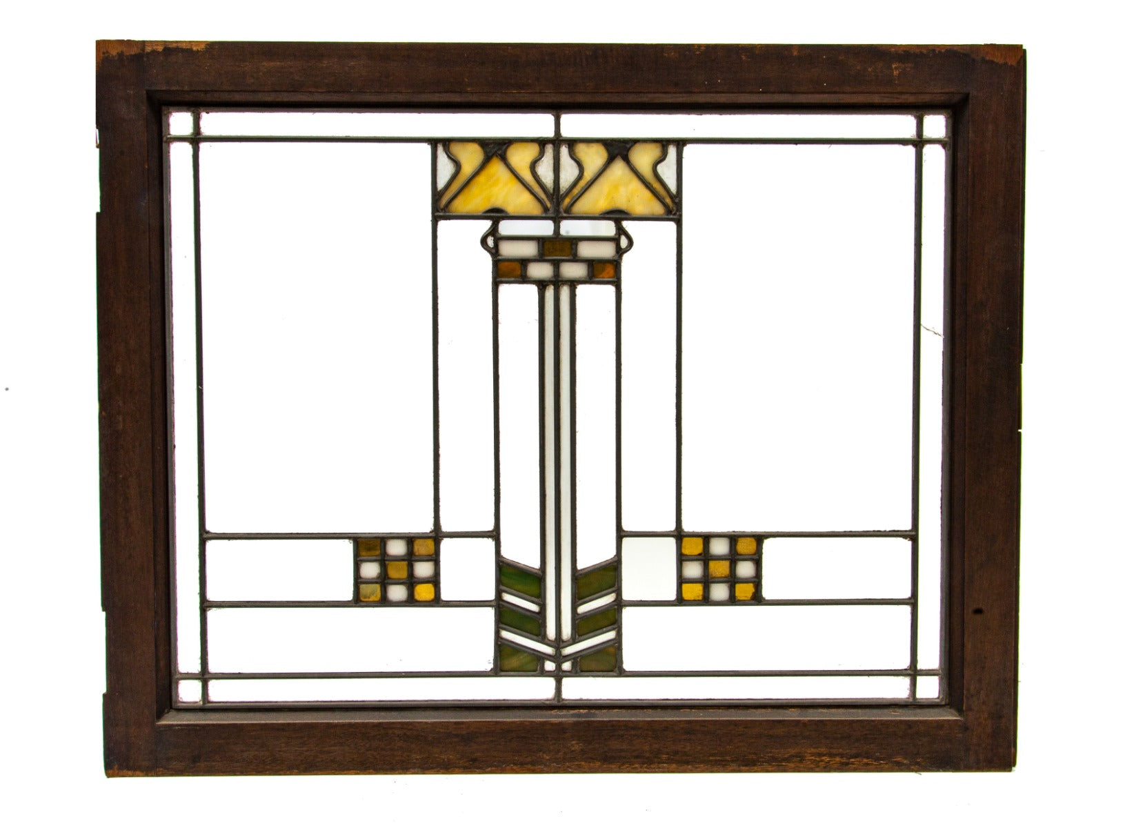 exceptional early 20th century salvaged chicago prairie school style leaded art glass residential window in the manner of george maher