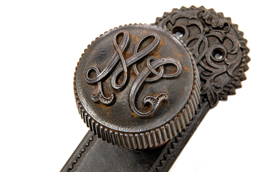 matching set of historically important 1896 d.h. burnham and company mabley or majestic building office door hardware