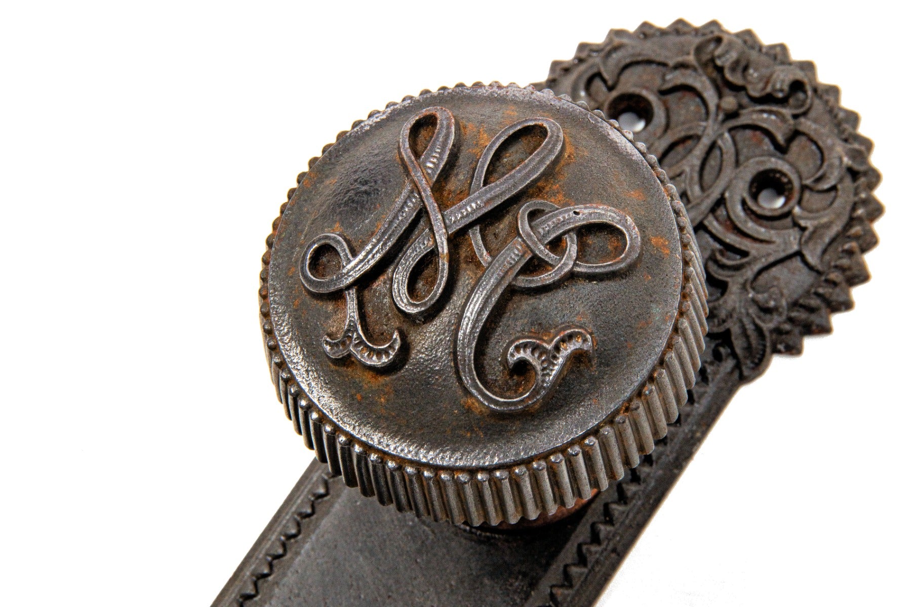 matching set of historically important 1896 d.h. burnham and company mabley or majestic building office door hardware