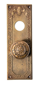 original hard to find cast bronze cass gilbert-designed gothic style woolworth building doorknob and monogrammed backplate