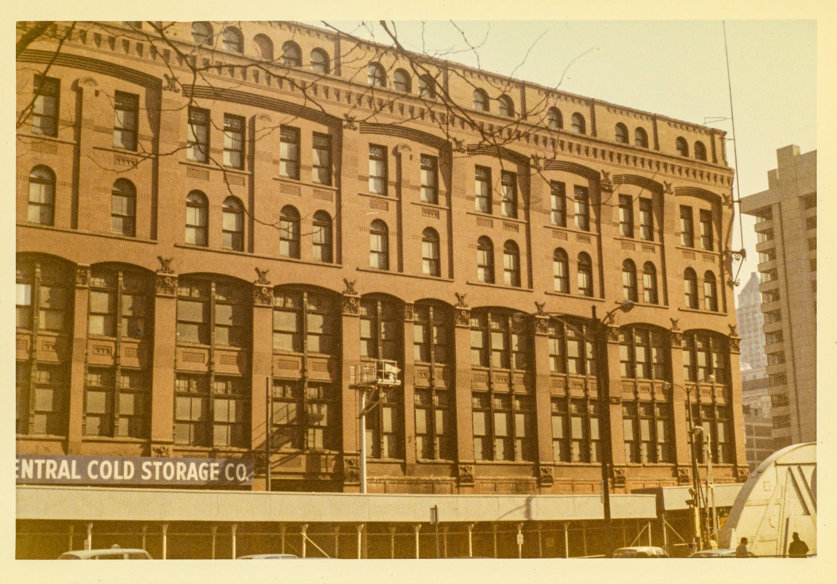 group of photographic images of  george h. edbrooke's 9-story hiram sibley warehouse (later known as the central cold storage company)