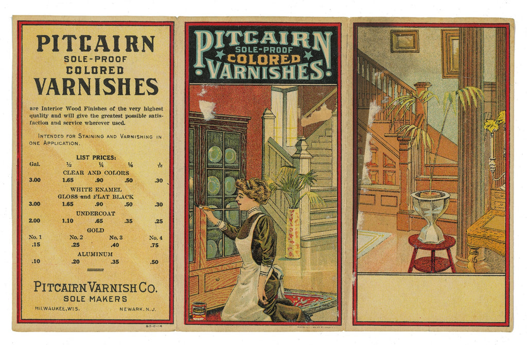 original early 20th century pitcairn varnish company "sole-proof" colored varnish sample card