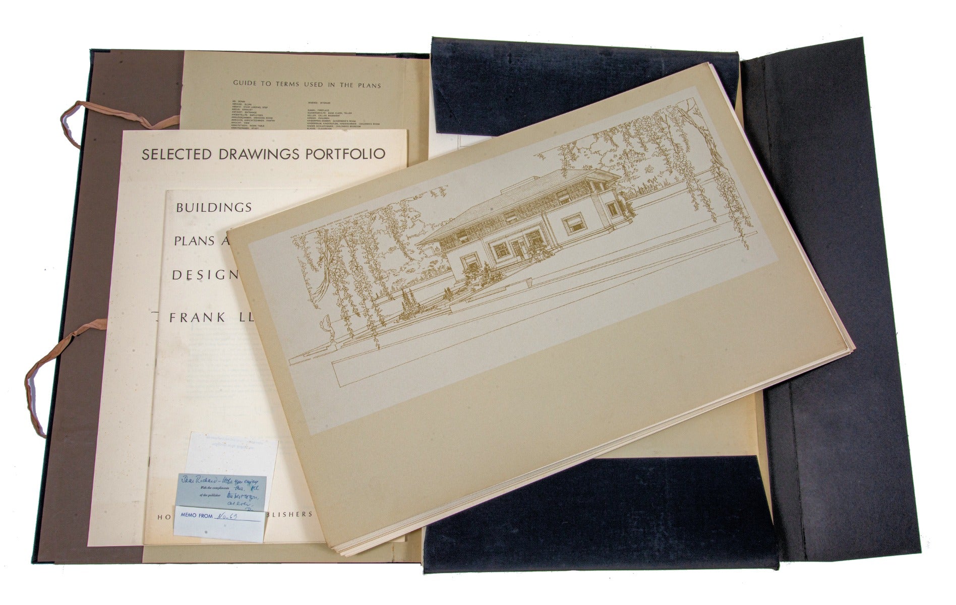 rare 1963 first edition oversized frank lloyd wright buildings plans and designs gifted by ben raeburn to richard nickel