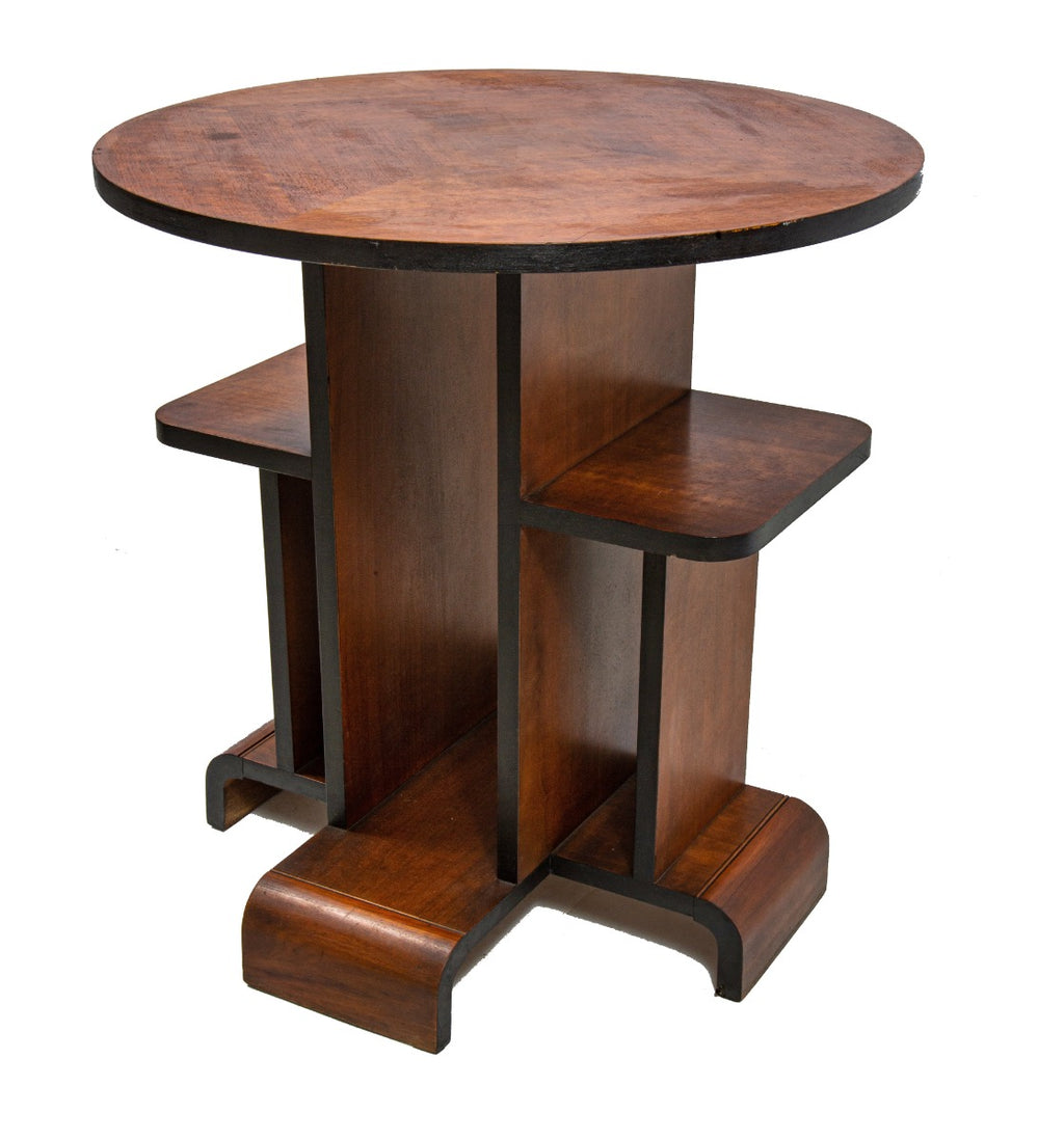 1930s american depression-era art deco style varnished walnute round-top coffee table attributed to paul frankl