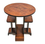 1930s american depression-era art deco style varnished walnute round-top coffee table attributed to paul frankl