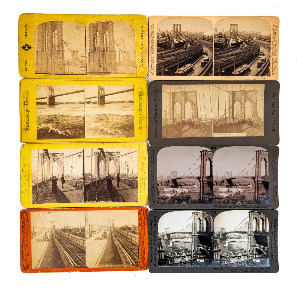 group of original 19th and early 20th century new york city brooklyn bridge stereoview cards