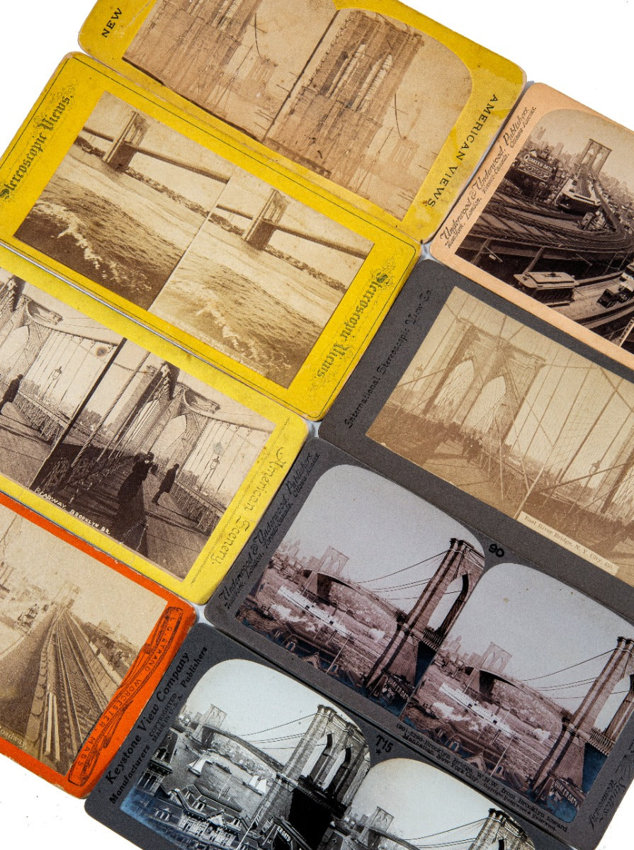 group of original 19th and early 20th century new york city brooklyn bridge stereoview cards