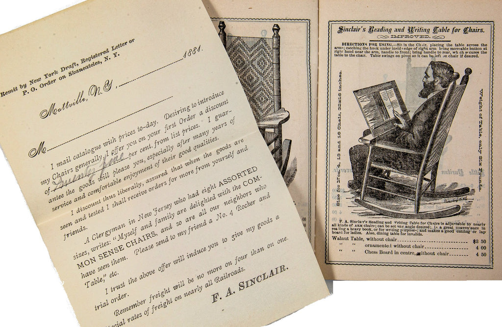 rare 1882 f.a. sinclair's "common sense" chairs and rockers catalog mottville, onondaga company, new york