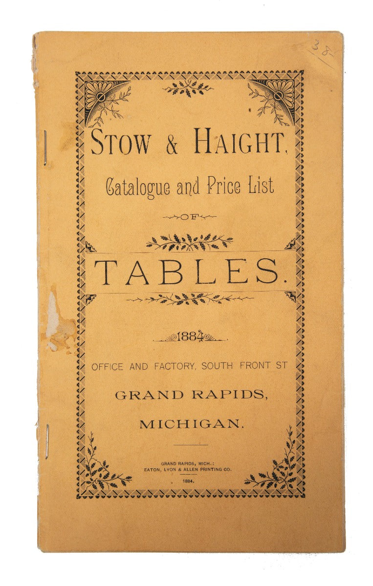 rare saddle-stitched 1884 all original and intact stow and haight tables catalog, grand rapids, mich