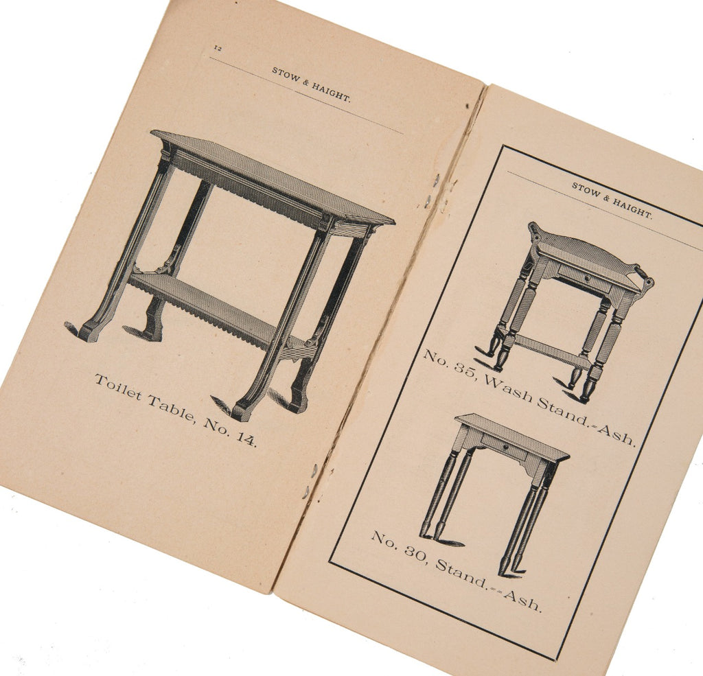 rare saddle-stitched 1884 all original and intact stow and haight tables catalog, grand rapids, mich