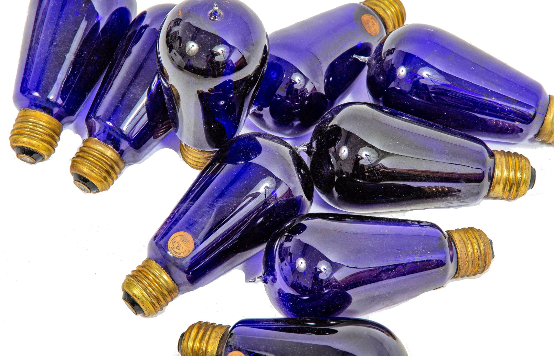 original and fully functional interior schlitz palm garden mazda tantalum filament colored glass "tipped" light bulbs