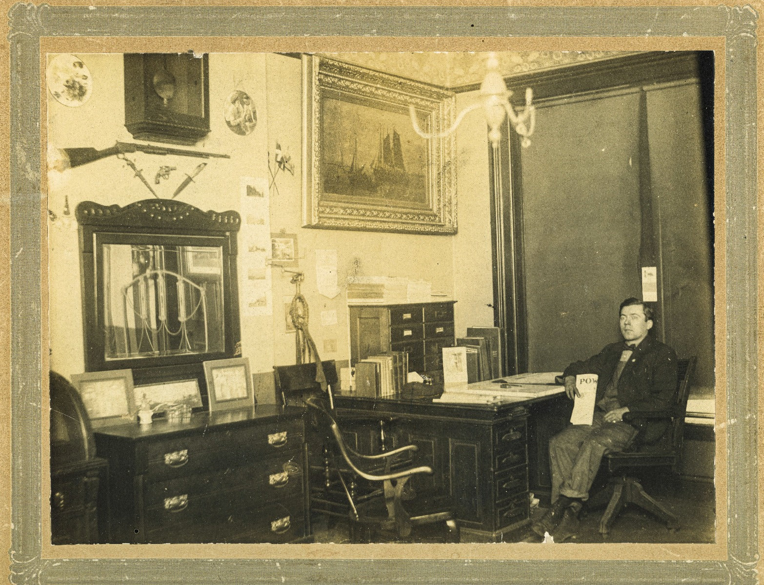 original late 19th and early 20th century antique american photographic prints of interior offices, saloons, and restaurants