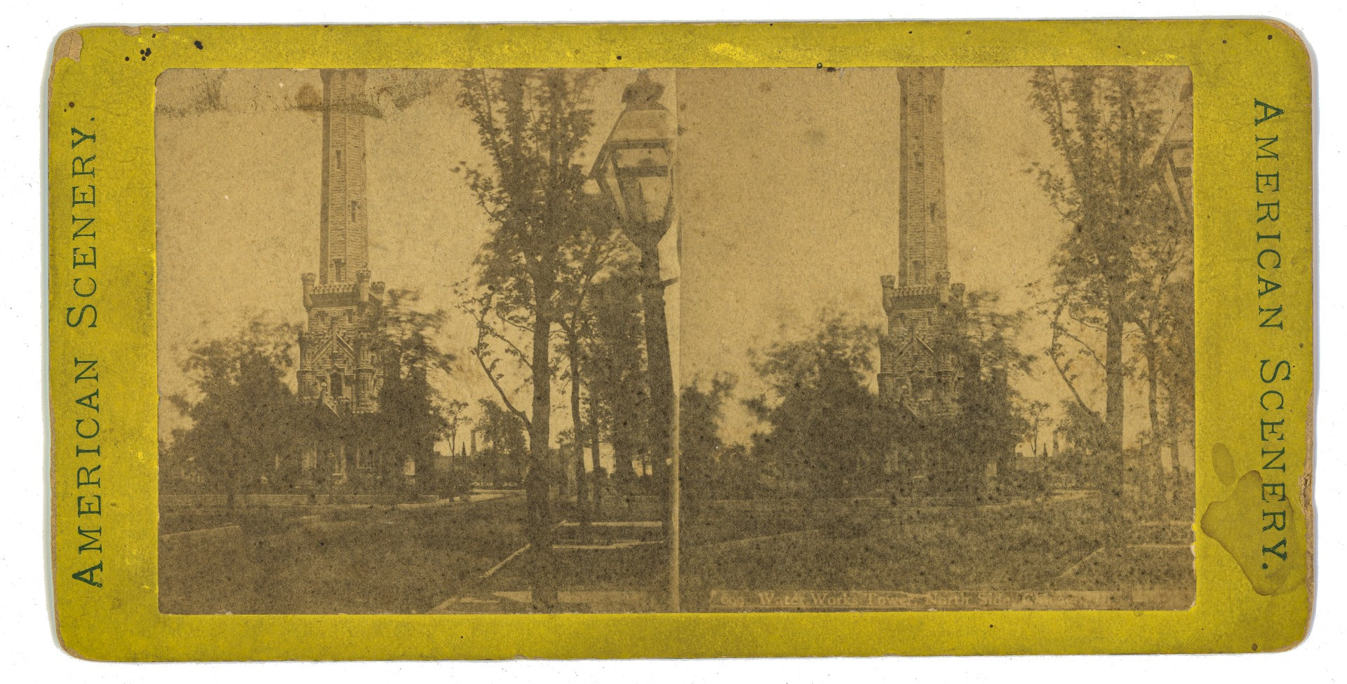 hard to find original 1870s post-fire chicago stereoview of william w. boyington's chicago water tower