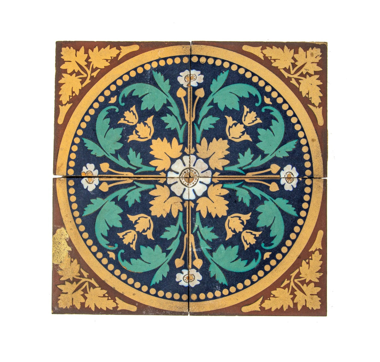 original richly colored 1870s-1880s american encaustic salvaged milwaukee mansion vestibule floor tile