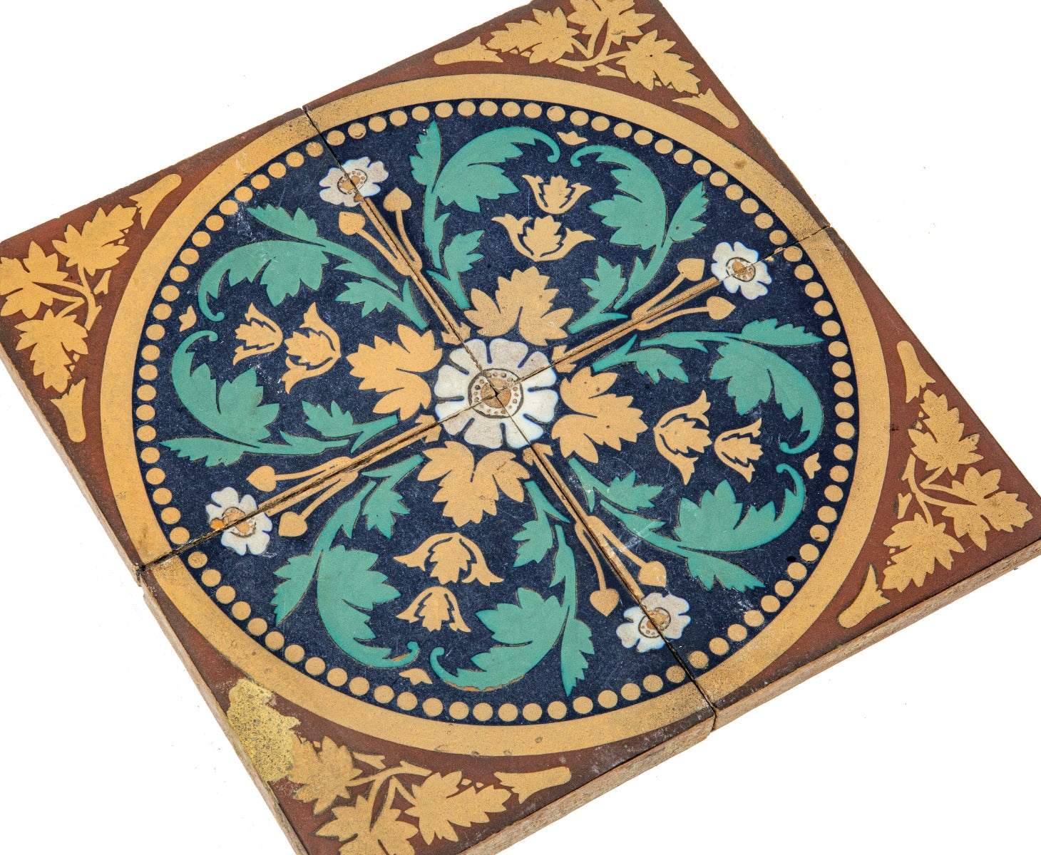original richly colored 1870s-1880s american encaustic salvaged milwaukee mansion vestibule floor tile
